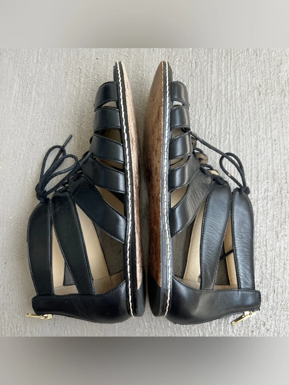 Bettye Muller Black Leather Gladiator Lace-Up Sandals 7.5